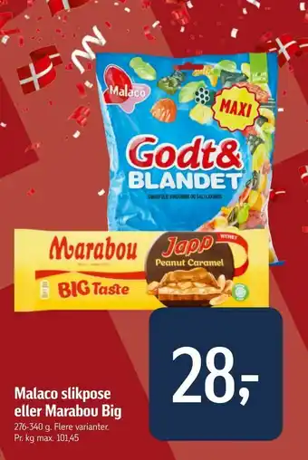 Føtex Malaco slikpose eller Marabou Big tilbud