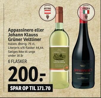 SPAR Appassinero eller Johann Klauss Grüner Veltliner tilbud