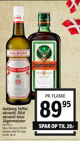 SPAR Aalborg Taffel akvavit, Dild akvavit eller Jägermeister tilbud