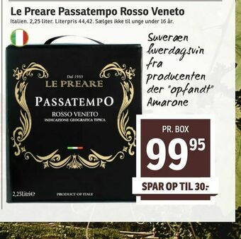 SPAR Le Preare Passatempo Rosso Veneto tilbud