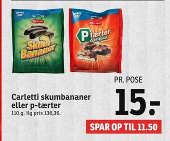 SPAR Carletti skumbananer eller p-tærter tilbud