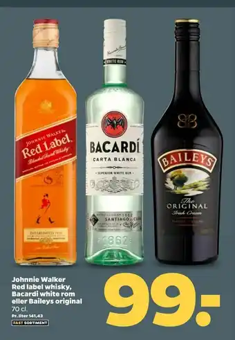 Netto Johnnie Walker Red label whisky, Bacardi white rom eller Baileys original tilbud