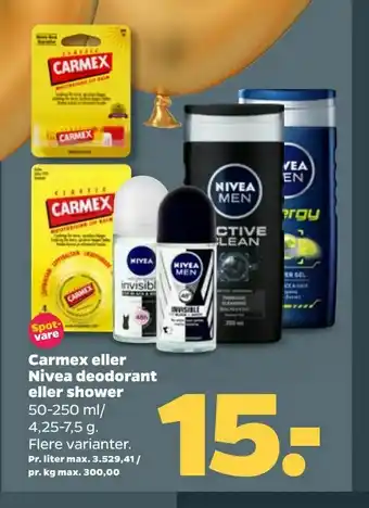 Netto Carmex eller Nivea deodorant eller shower tilbud