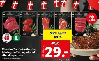 Let-Køb Minutbøffer, frokostbøffer, tykstegsbøffer, højrebsbøf eller ribeye steak tilbud