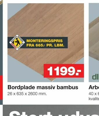 Bauhaus Bordplade massiv bambus tilbud