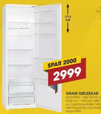 Punkt1 Gram Køleskab KSI3315941 tilbud