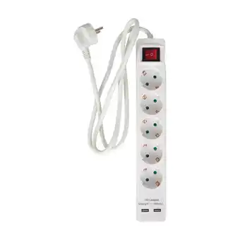 E:ZO FORLÆNGERLEDNING MED 5 STIK, KONTAKT OG 2XUSB, 1,5 M