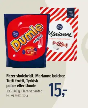 Føtex Fazer skolekridt, Marianne bolcher, Tutti frutti tilbud