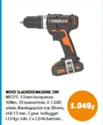 XL-BYG WORX SLAGBOREMASKINE 20V tilbud