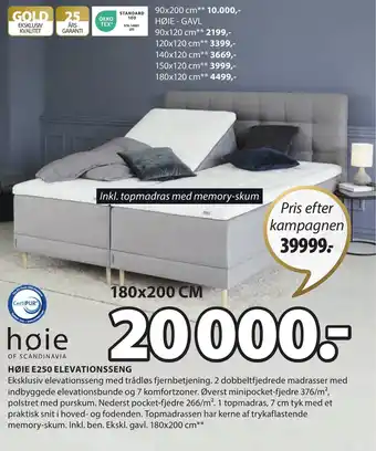 JYSK HØIE E250 ELEVATIONSSENG tilbud