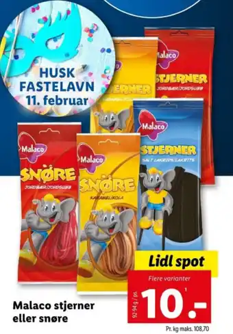 Lidl Malaco stjerner eller snøre tilbud