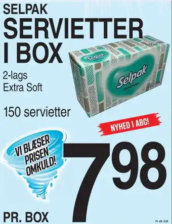 ABC Lavpris SELPAK SERVIETTER I BOX tilbud