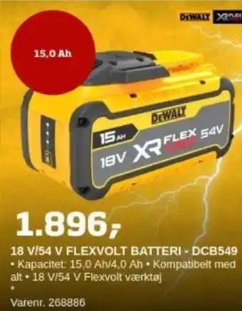 Bygma 18 V/54 V FLEXVOLT BATTERI - DCB549 tilbud