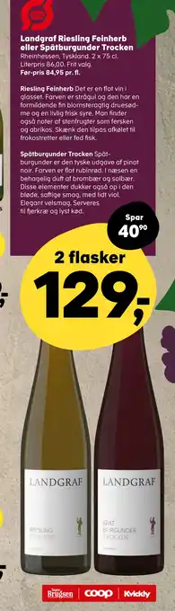 Kvickly Landgraf Riesling Feinherb eller Spätburgunder Trocken tilbud