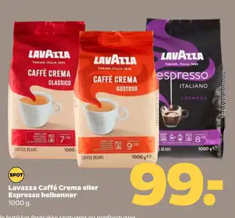 Netto Lavazza Caffé Crema eller Espresso helbønner tilbud