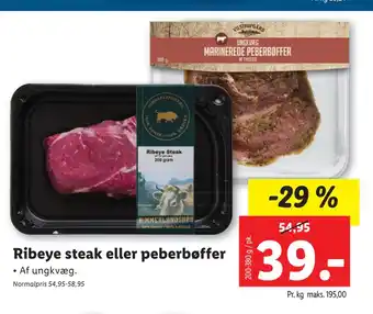 Lidl Ribeye steak eller peberbøffer tilbud