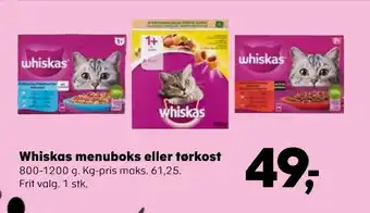 Kvickly Whiskas menuboks eller tørkost tilbud