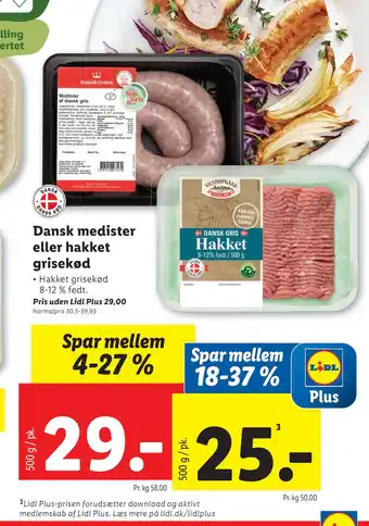 Lidl Dansk medister eller hakket grisekød tilbud