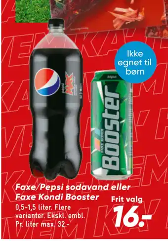 Bilka Faxe/Pepsi sodavand eller Faxe Kondi Booster tilbud