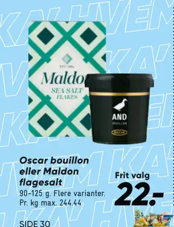 Bilka Oscar bouillon eller Maldon flagesalt tilbud