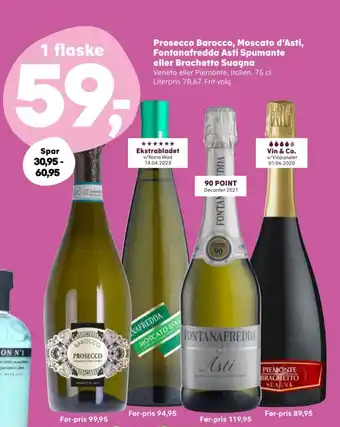 Kvickly Prosecco Barocco, Moscato d'Asti, Fontanafredda tilbud