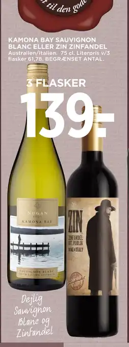 MENY KAMONA BAY SAUVIGNON BLANC ELLER ZIN ZINFANDEL tilbud