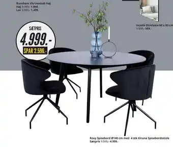 My Home Roxy Spisebord Ø140 cm med 4 stk Kiruna Spisebordsstole tilbud