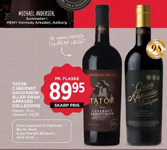 MENY TATOR CABERNET SAUVIGNON ELLER GRAN APPASSO COLLEZIONE tilbud