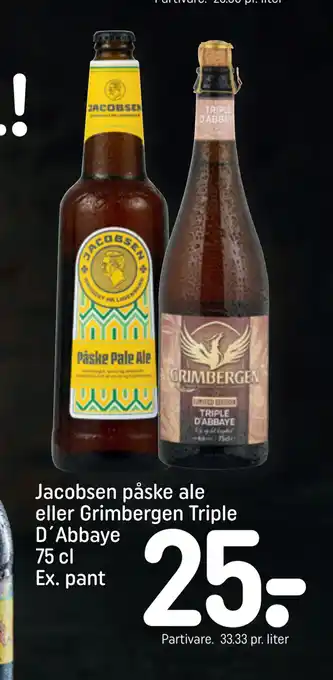 REMA 1000 Jacobsen påske ale eller Grimbergen Triple D´Abbaye 75 cl Ex. pant tilbud