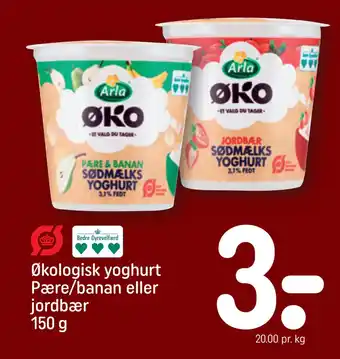 REMA 1000 Økologisk yoghurt Pære/banan eller jordbær 150 g tilbud