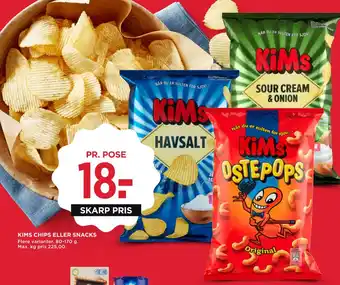 MENY KIMS CHIPS ELLER SNACKS tilbud
