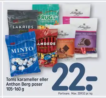 REMA 1000 Toms karameller eller Anthon Berg poser 105-160 g tilbud