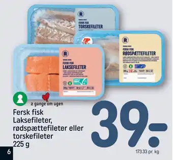 REMA 1000 Fersk fisk Laksefileter, rødspættefileter eller torskefileter 225 g tilbud
