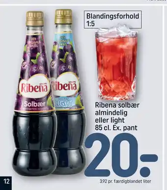 REMA 1000 Ribena solbær almindelig eller light 85 cl. Ex. pant tilbud