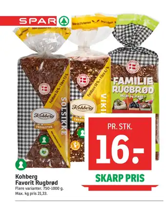 SPAR Kohberg Favorit Rugbrød tilbud