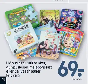 UV puslespil 100 brikker, gulvpuslespil, malebogssæt eller Sallys far bøger Frit valg