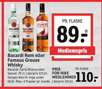 SPAR Bacardi Rom eller Famous Grouse Whisky tilbud