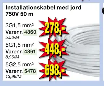 Harald Nyborg Installationskabel med jord 750V 50 m tilbud