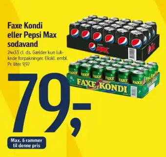 Føtex Faxe Kondi eller Pepsi Max sodavand tilbud
