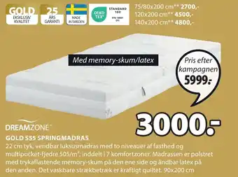 JYSK GOLD S55 SPRINGMADRAS tilbud
