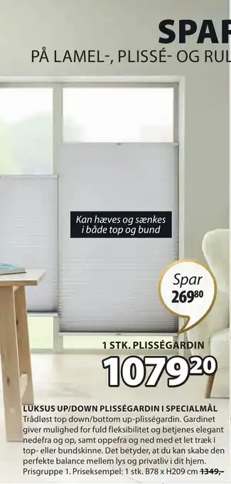 JYSK LUKSUS UP/DOWN PLISSÉGARDIN I SPECIALMÅL tilbud