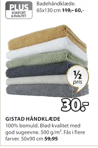 JYSK GISTAD HÅNDKLÆDE tilbud