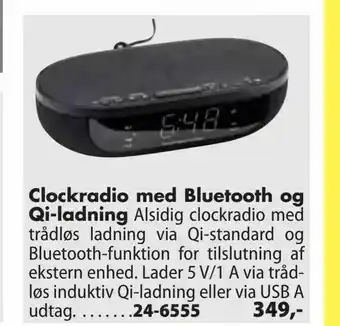 Clockradio med Bluetooth og Qi-ladning