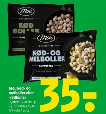 Coop 365 Mou kød- og melboller eller kødboller Dybfrost. 700-900 g. Kg-pris maks. 50,00. Frit valg. 1 pose. tilbud