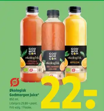Coop 365 Økologisk Godmorgen juice* 850 ml. Literpris 25,88 + pant. Frit valg. 1 flaske. tilbud