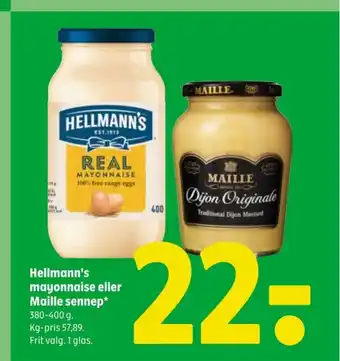 Coop 365 Hellmann's mayonnaise eller Maille sennep tilbud