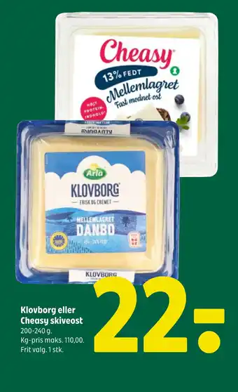 Coop 365 Klovborg eller Cheasy skiveost tilbud