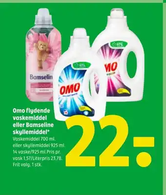 Coop 365 Omo flydende vaskemiddel eller Bamseline skyllemiddel tilbud