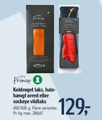 Føtex Princip Koldrøget laks, hale-hængt ørred eller sockeye vildlaks tilbud