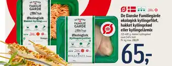 Føtex De Danske Familiegårde økologisk kyllingefilet, hakket kyllingekød eller kyllingelårmix tilbud